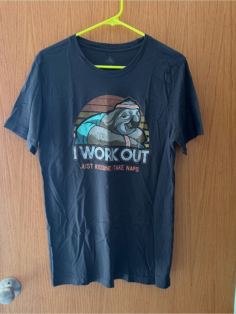 Disney Black Men's Graphic Tee with Sloth 'I Work Out' Slogan